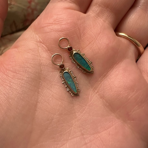 10k custom one of a kind opal and citrine hoop charms - Picture 4 of 10